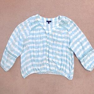 Lane Bryant Peasant Blouse Womens Plus Size 4X 26 28 Baby Blue White Relaxed Fit